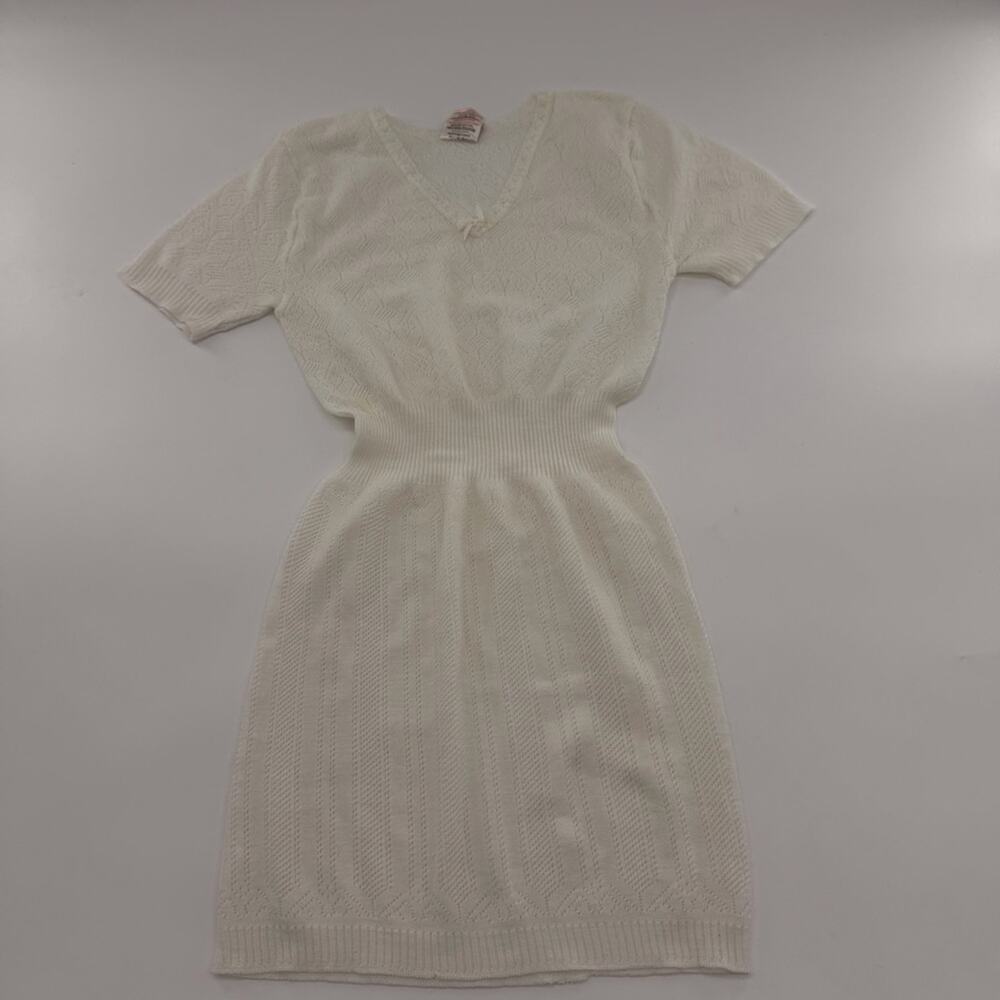 Vintage Damart Women’s White Thermolactyl Baby Doll Top Bow Thermal Size 2 XS